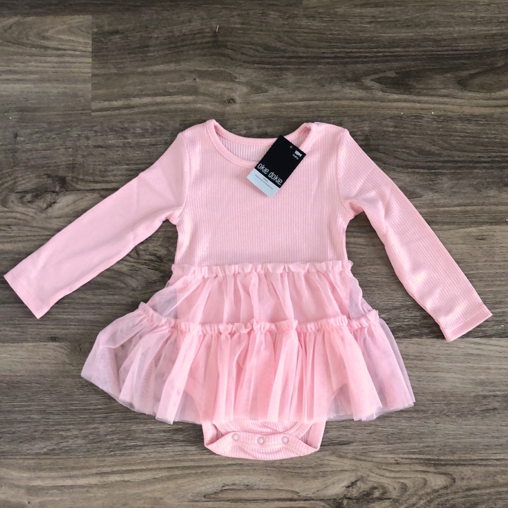 NWT Okie Dokie Bodysuit Baby Girls Long Sleeve Tutu Dress Size 18 Months